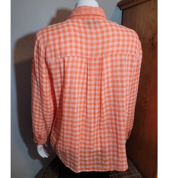 G.H. Bass Orange Gingham Plaid Button-Down Shirt  Womens Medium Preppy Gorpcore - Picture 4 of 9